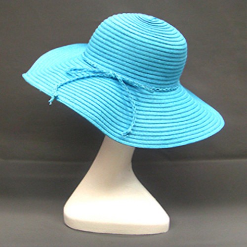 Wide Brim Hat - Straw Hat- Paper Straw Hat w/ Lace Band - Turquoise - HT-ST1160TU